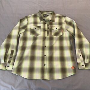 Off The Grid Shirt Mens XL Green Plaid Long Sleeve Button Front Outdoor Casual
